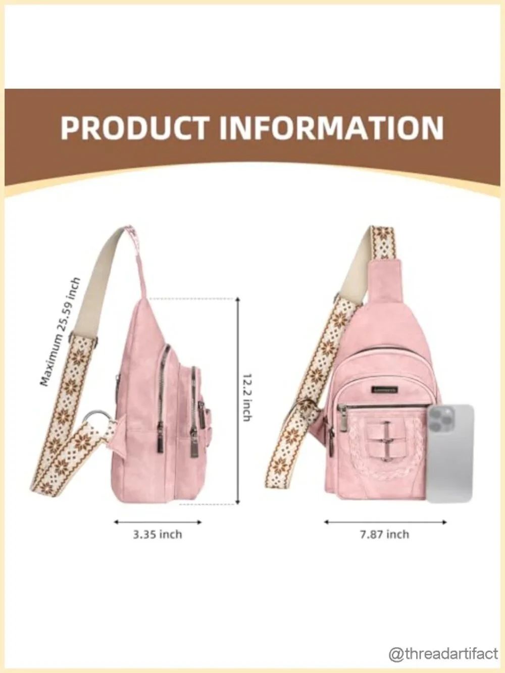 PU Leather Sling Crossbody Bag Bohemian Multi-Pockets Travel Fanny Pack